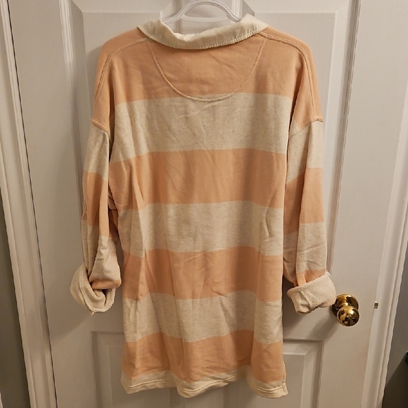 AERIE Rugby Cream and Tan Striped Collared Shirt - Picture 4 of 4